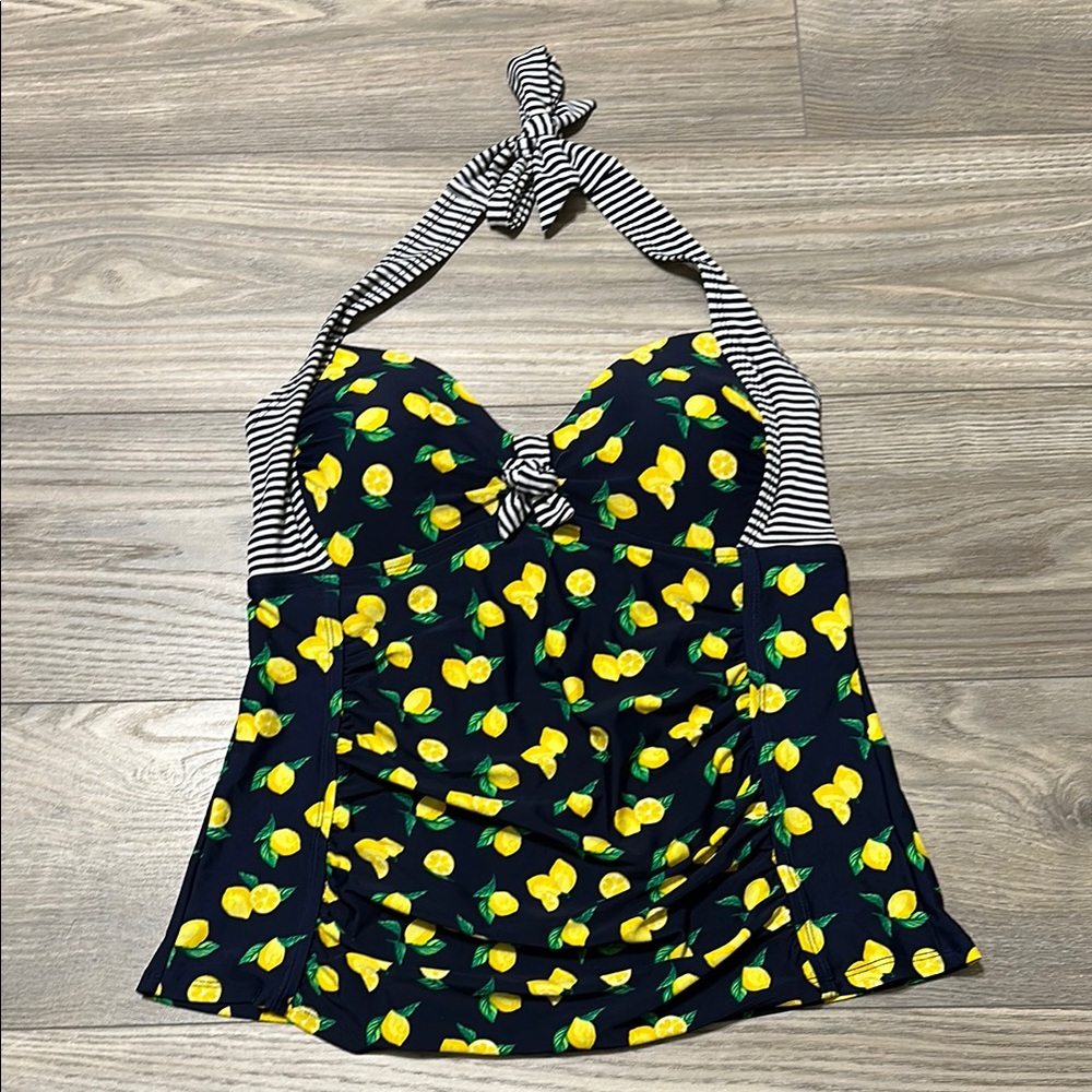 Merona - M - Navy & Lemon Halter Swim Top